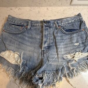 We The Free Free People Distressed Denim Cutoff Shorts Light Wash Blue Size 30